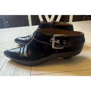 Michael Kors Black Patent Leather Ankle Booties W/ Silver Buckle 1" Heel. Sz 8M